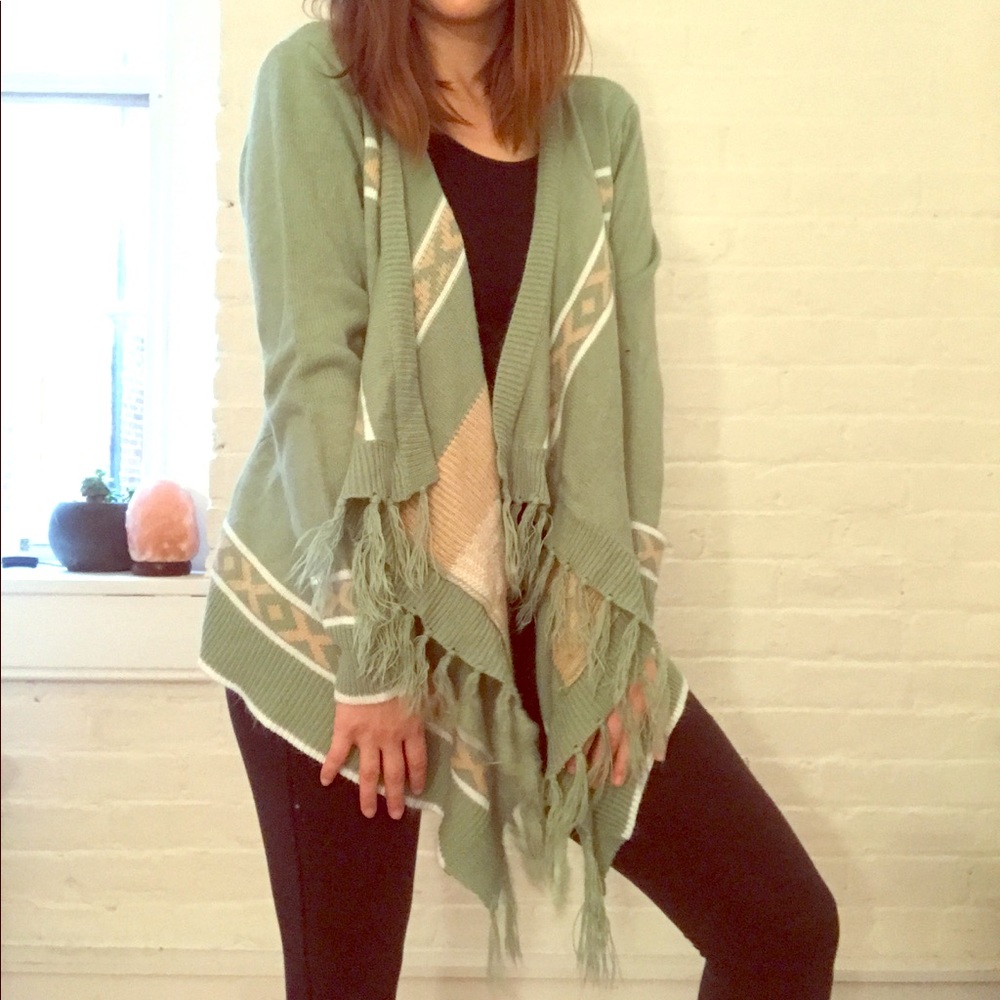 Mint Green Aztec Sweater Cardigan
